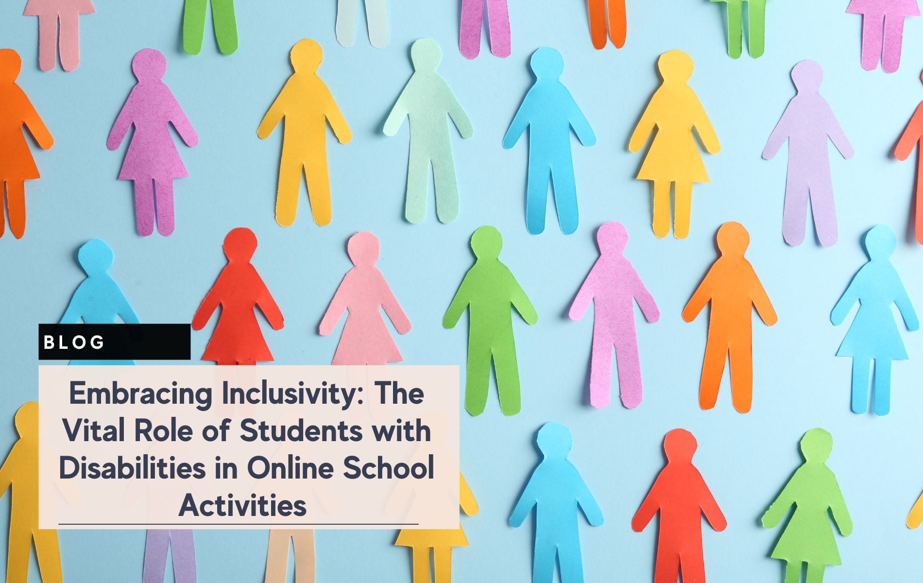 Colorful paper cutouts of diverse people on a light blue background.